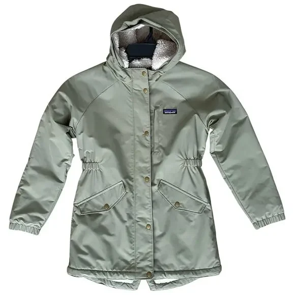 Patagonia Kids L (12) Insulated Parka Jacket-Sherpa Lined- Olive Green