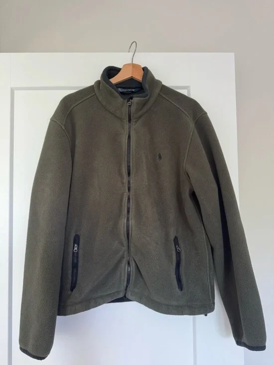 Polo Ralph Lauren Fleece Jacket Mens Large Olive Green Full Zip Logo Jacket