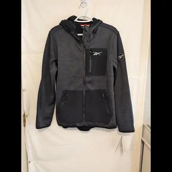 Reebok Mens Jacket/Gray&Black/NWT/Zip Up/Hooded/Size L but Fits Like A Medium