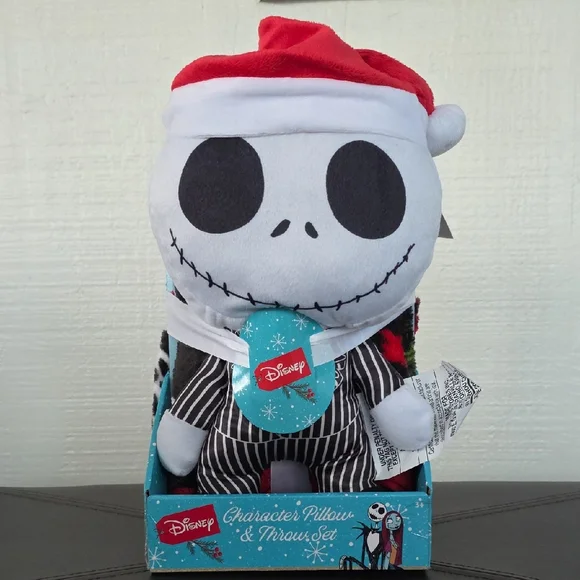 NWT: Disney Jack Skellington Holiday Plush & Throw Set in Black, White, and Red
