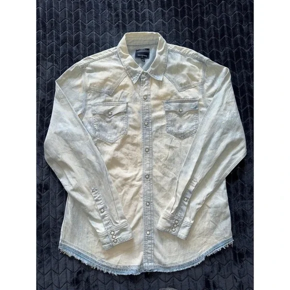 True Religion Men's Rocky Pearl Snap Denim Western Long Sleeve Shirt Size 2XL
