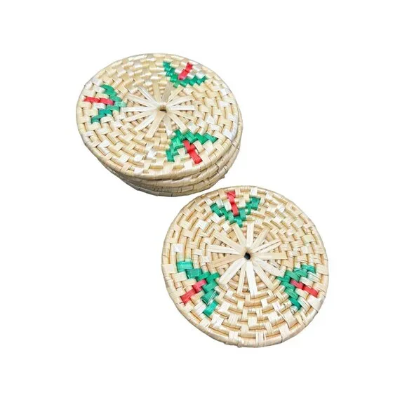 Vintage Set of 6 Seagrass / Straw Coasters / Trivets 5.5