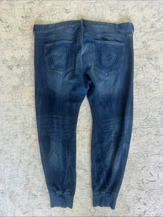 True Religion Men's Dark Blue Slim Denim Joggers Size 42