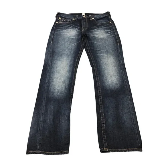 True Religion Straight Jeans Mens 34 Dark Wash Faded Denim World Tour