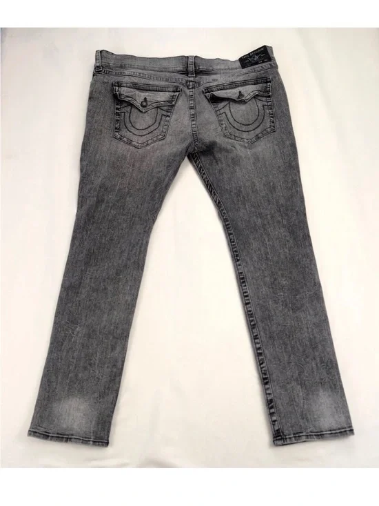 True Religion Men's Rocco Relaxed Fit Slim Grey Washed Jeans Size 42-EUC