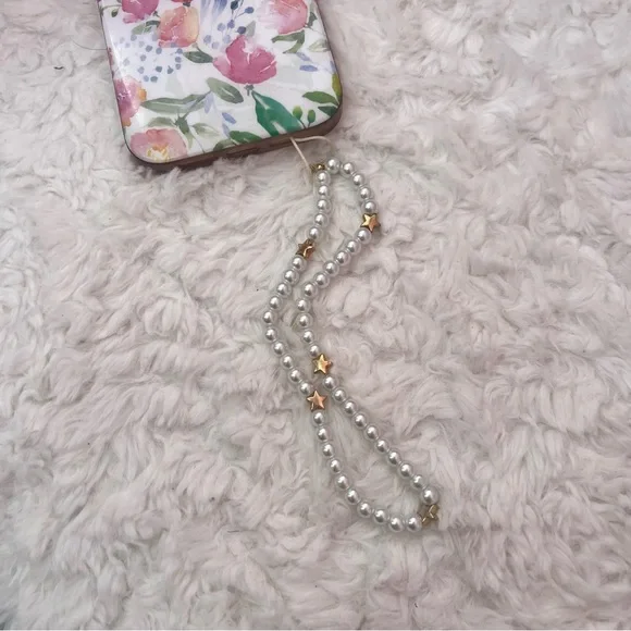 Elegant Pearl and Gold Star phone strap