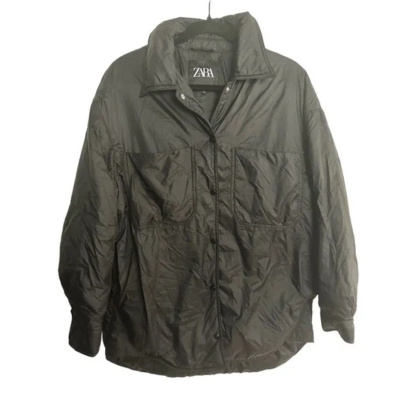 ZARA Men’s Puffer‎ Jacket Size Small Snaps Pockets Black
