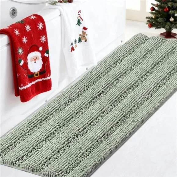 Sage Green Bathroom Rug Runner Extra Long Chenille Non Slip Soft Absorbent Thick