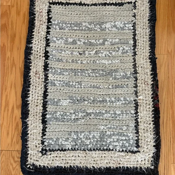 Hand crocheted Black and Gray Rag Rug.