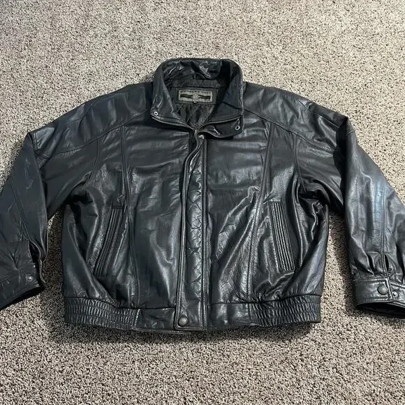 Members Only Jacket Mens‎ XL Brown Leather Bomber Quilted Lined Zip Snap Collar