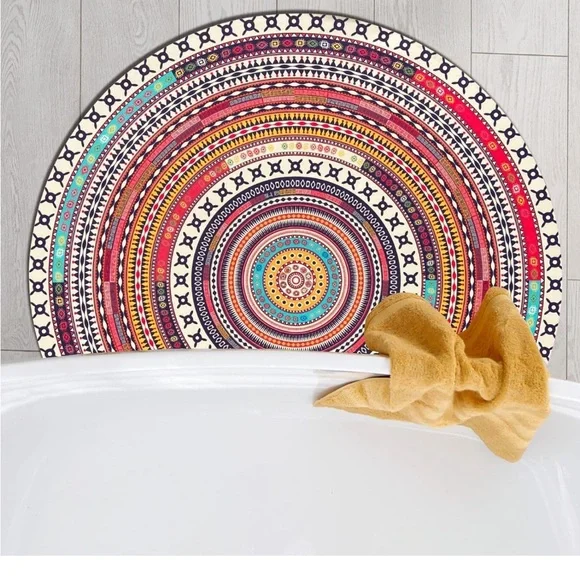 Boho Half Round Super Absorbent Thin Rubber Non-slip Bottom Shower🛁Rug