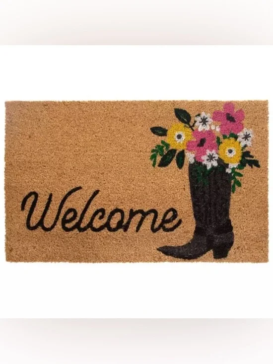 Floral Cowboy Boot Welcome Coir Doormat