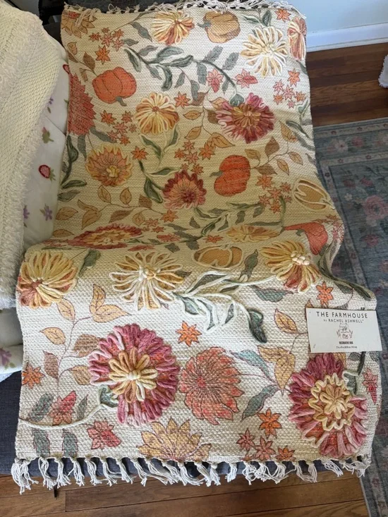 The Farmhouse by Rachel Ashwell Floral Cream & Orange Hooked Door Mat