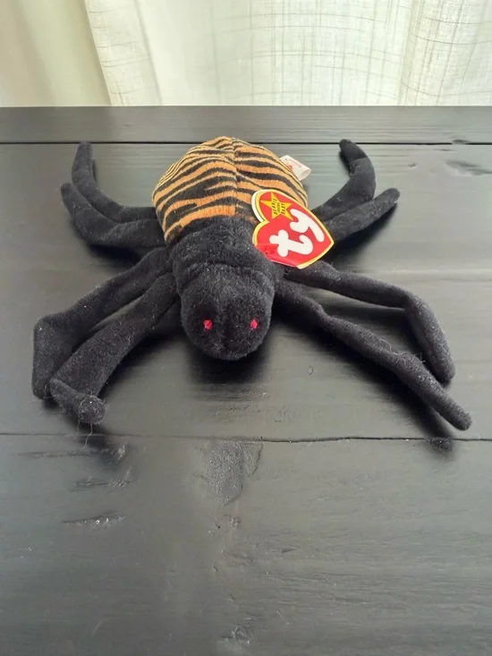 Ty Beanie Baby Black and Orange Striped Plush Spider