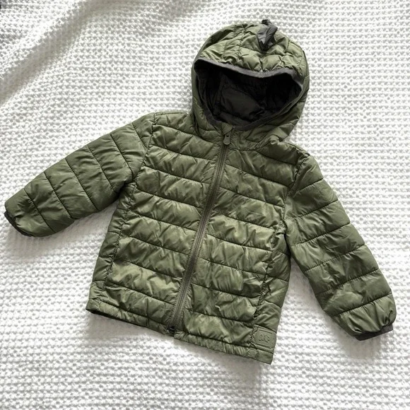 Gap Dinosaur Puffer Jacket Baby Size 2T Green Outdoors Hiking Camping Winter