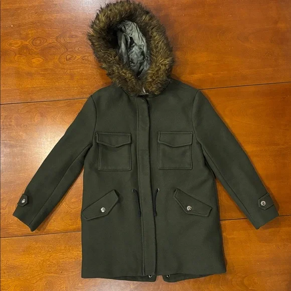 Zara Kids Wool Blend Faux Fur‎ Hooded Coat