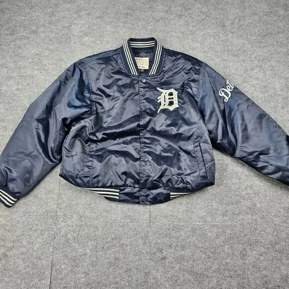 JH Design Detroit Tigers Jacket Kids XL Navy Satin Bomber MLB Vintage Y2K Sports