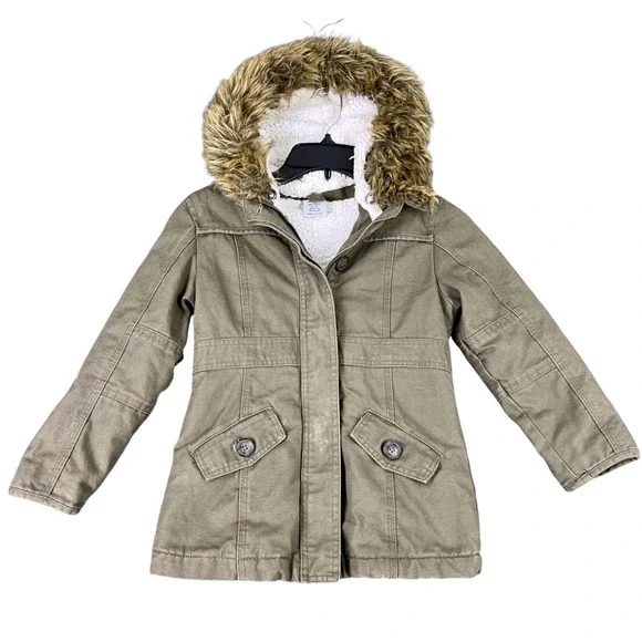 Carhartt Canvas Parka Jacket Youth 6X Sherpa Lined Faux Fur Hood Rugged Coat