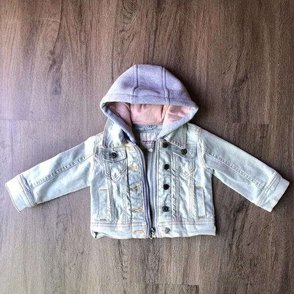 Urban Republic Denim Jacket Baby Girls 6-9 Months Hooded Zippered Blue Jean
