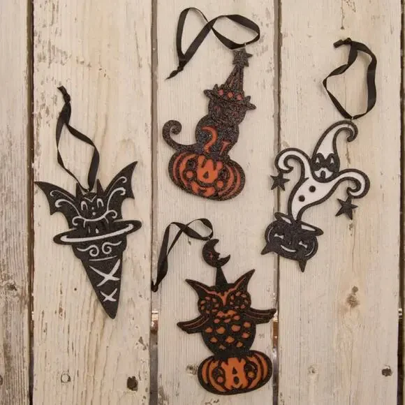 Bethany Lowe Johanna Parker Halloween Character Ornaments Set of 4 Ghost Cat Owl