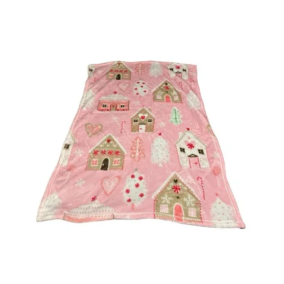 toddler pink christmas ginger bread house throw blanket 38x28 inches