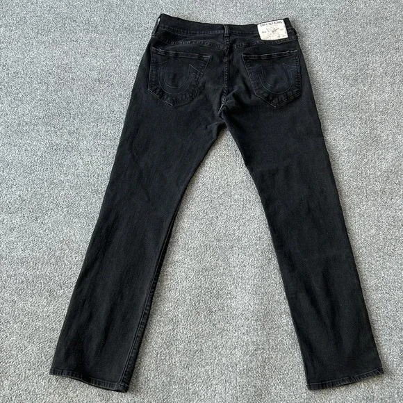 True‎ Religion Ricky Relaxed Straight Jeans Mens 34x33 Black Stretch Denim Logo