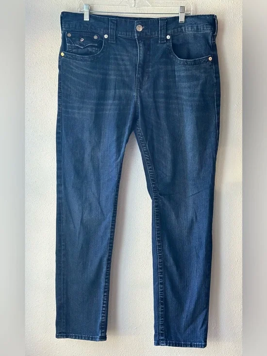 True Religion Indigo Blue Geno Slim Fit Straight Jeans Sz 38