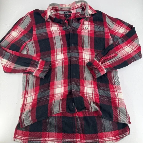 True‎ Religion Shirt Red Black Plaid Long Sleeve MENS Loose Fit Cotton Twill MED
