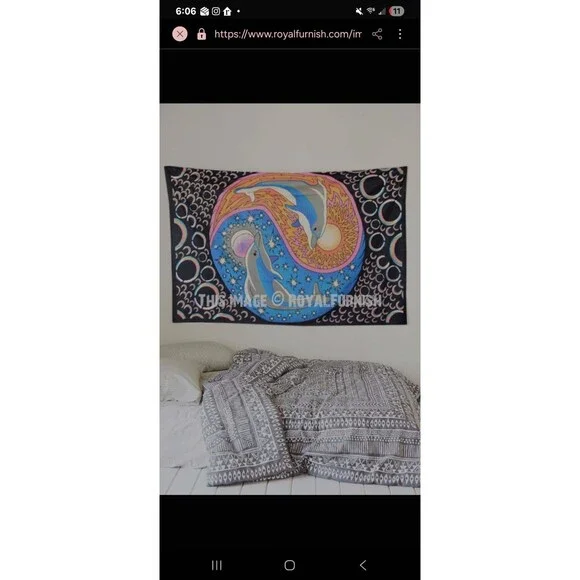Sun Moon Dolphin Yin Yang Celestial Screen Print Tapestry 58x86