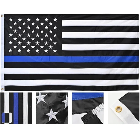 Embroidered Thin Blue Line American Flag 4x6ft Support Police Blue Lives Matter