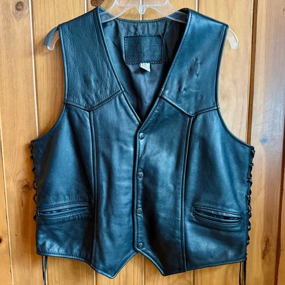 Black Leather Motorcycle Vest with Lace-Up Sides (46)
