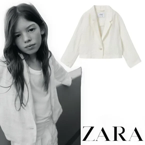 ZARA Kids | White | CROP LINEN BLAZER