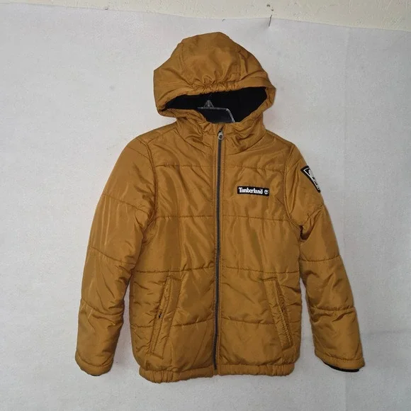 Timberland Kids Puffer Jacket‎ Coat Hooded Full Zip Brown Size S/8 Childs Unisex