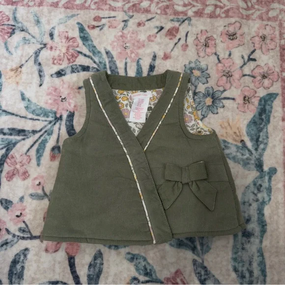 Shabby Chic Olive Green Kids Vest with Bow