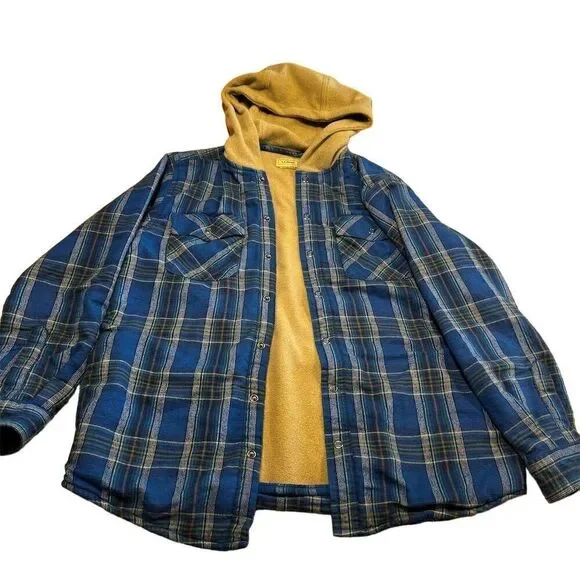 LL Bean Boys‎ Large Blue Plaid Flannel Hooded Jacket Casual Fall