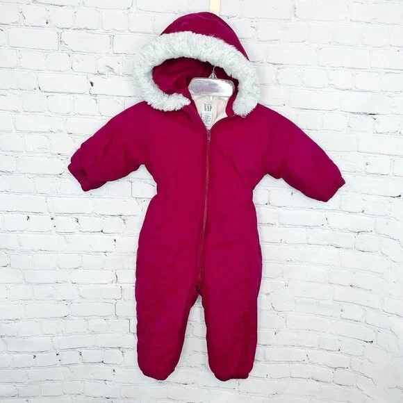 BABY GAP 2XL RED FAUX FUR HOODED FLEECE LINED SNOW SUIT!
