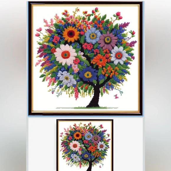 Redxing Stamped Cross Stitch Embroidery Kit Colorful Tree 17.7x17.7