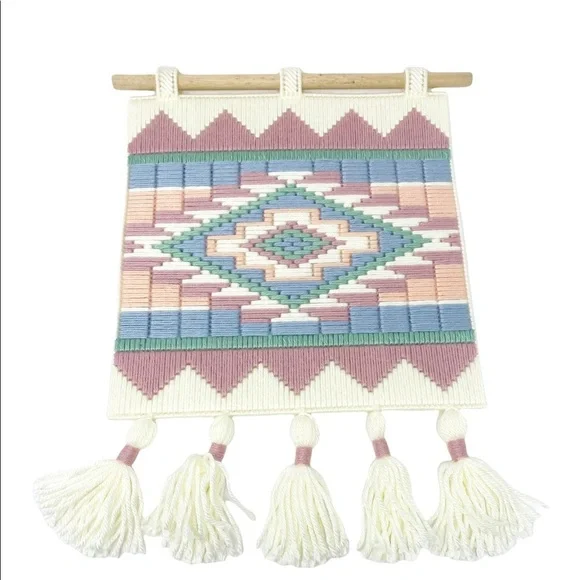 Handmade Wood Loom Tassel Bohemian Woven Wall Hanging Knitting Tapestry