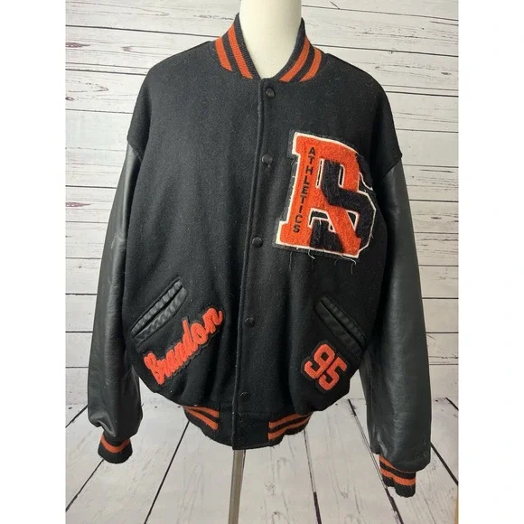 Delong Letterman Jacket Wool USA Large Vintage 80s 90s High School Bomber Coat