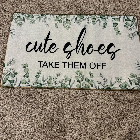 Floral Welcome Mat with Cute Shoes Text