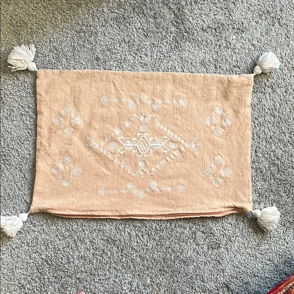 Elegant Peach and White Embroidered Cushion Cover