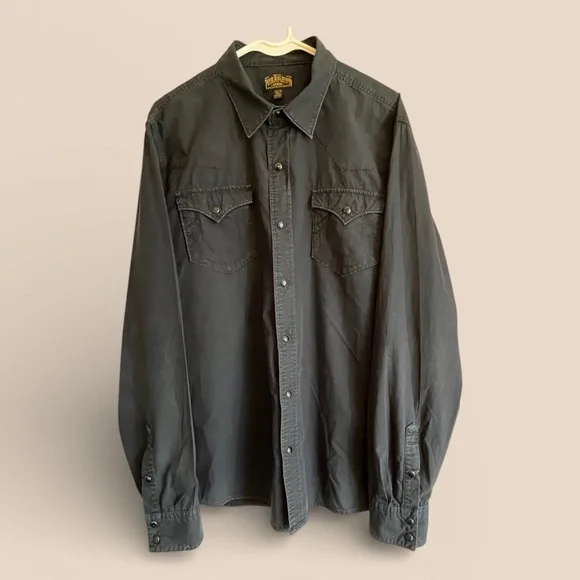 True Religion MENS Black Cotton Snap Front Western Shirt Size XXL
