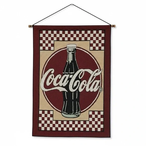 Vintage Coca-Cola Logo Sign Wall Tapestry Hanging Checkerboard 24