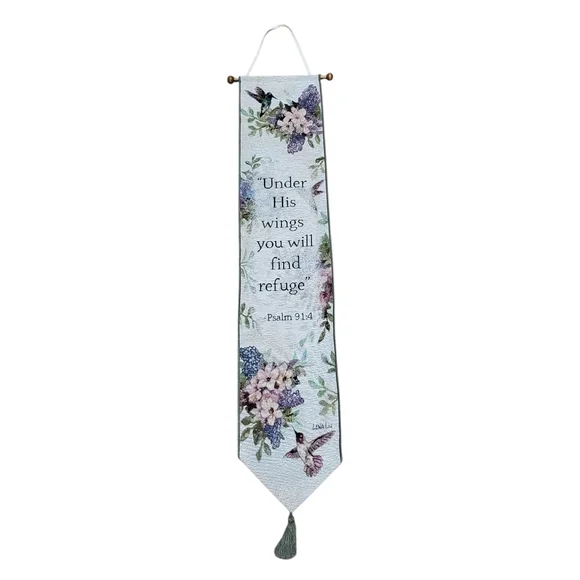 Lena Liu Hummingbird Flower Bell Pull Tapestry Wall Hanging Psalm 91:4 Religious