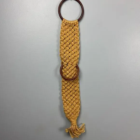 Vintage Macrame Towel Holder Home Decor Mid Century Boho Retro Brown