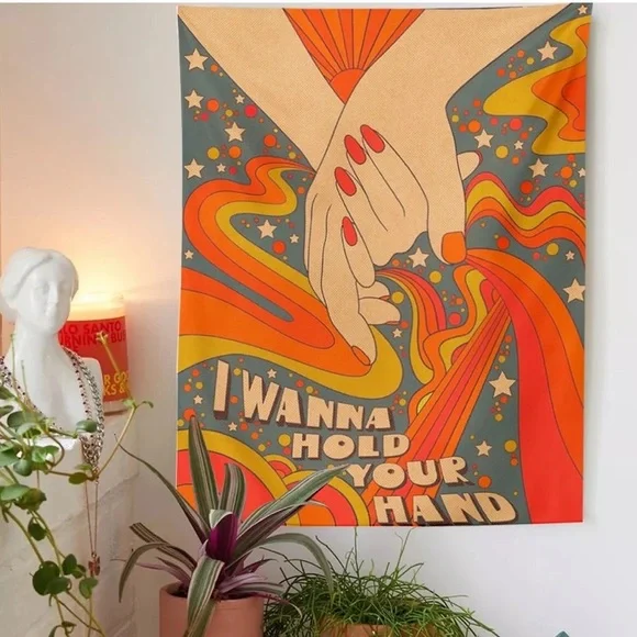 LAST 1 - NEW hippie tapestry “I wanna hold your hand”