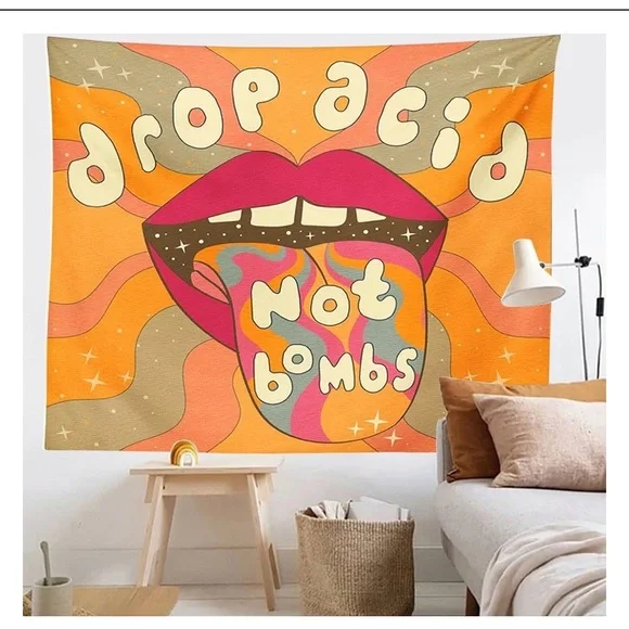NEW hippie “drop acid not bombs” tapestry