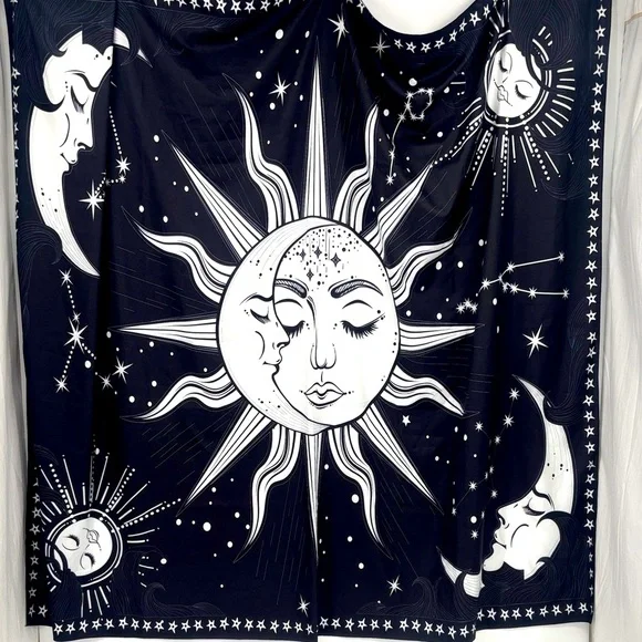 Vintage Whimsigoth Celestial Sun and Moon Tapestry Wall Art Beach Blanket Throw
