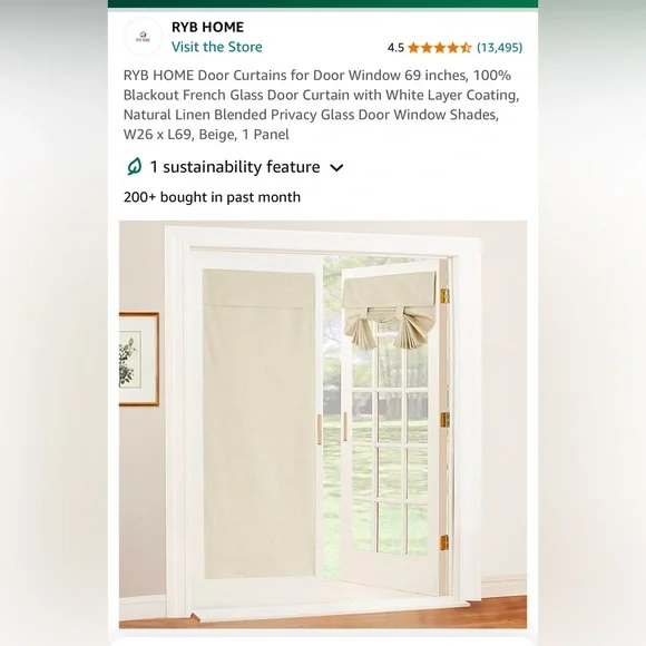 RYB home door curtain. W26” x L69”. Beige color. ￼