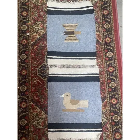 Vtg. Southwestern Mexican Hand Woven Rug Runner Wall Hanging Chimayo 14.5”x40”